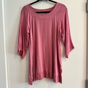 Soft Surroundings Rose Pink Mixed Media 3/4 Sleeve Tunic Blouse Top Women's sz S